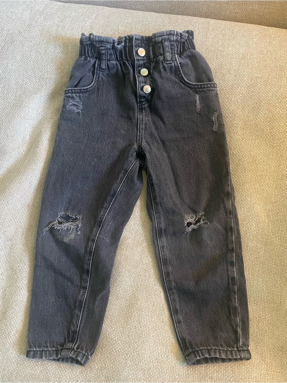 Zara Toddler Black Distressed Paper Bag Jeans Size 3-4T